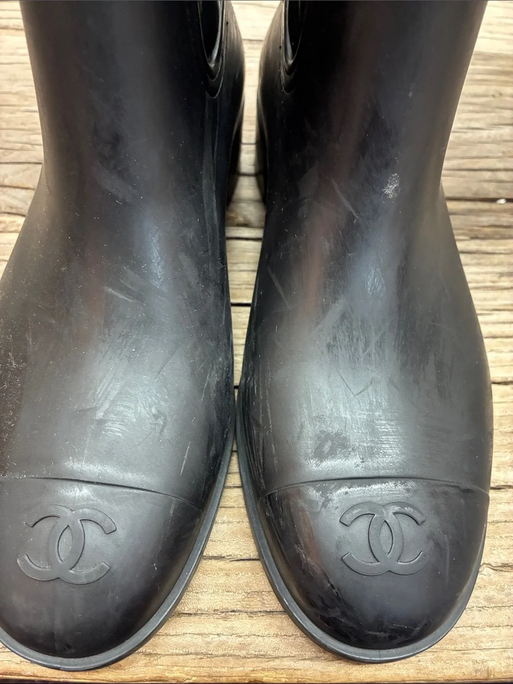 Authentic Chanel  Women’s Black Quilted Rain Boots Interlocking CC Size 38